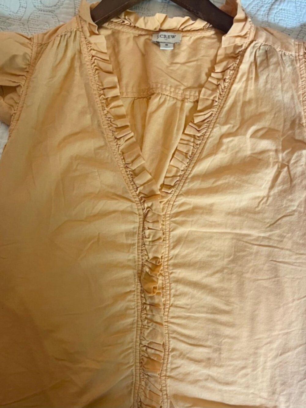 J.Crew Ruffle Trim Flutter Sleeve Popover Blouse | Creamy Orange/Peach | Small
